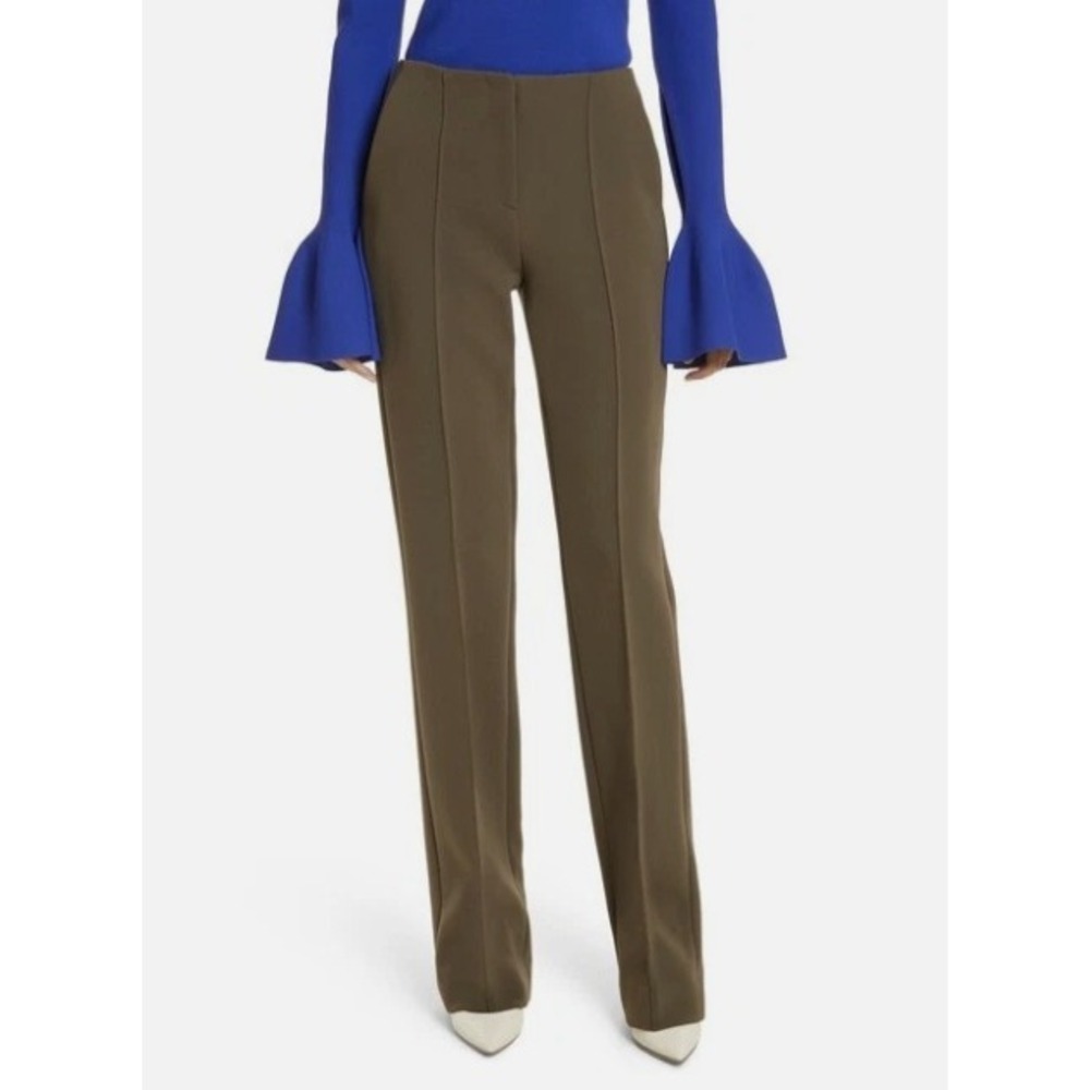 Diane von Furstenberg Pants Olive Green Pintuck Pleat Straight Leg Trousers 10